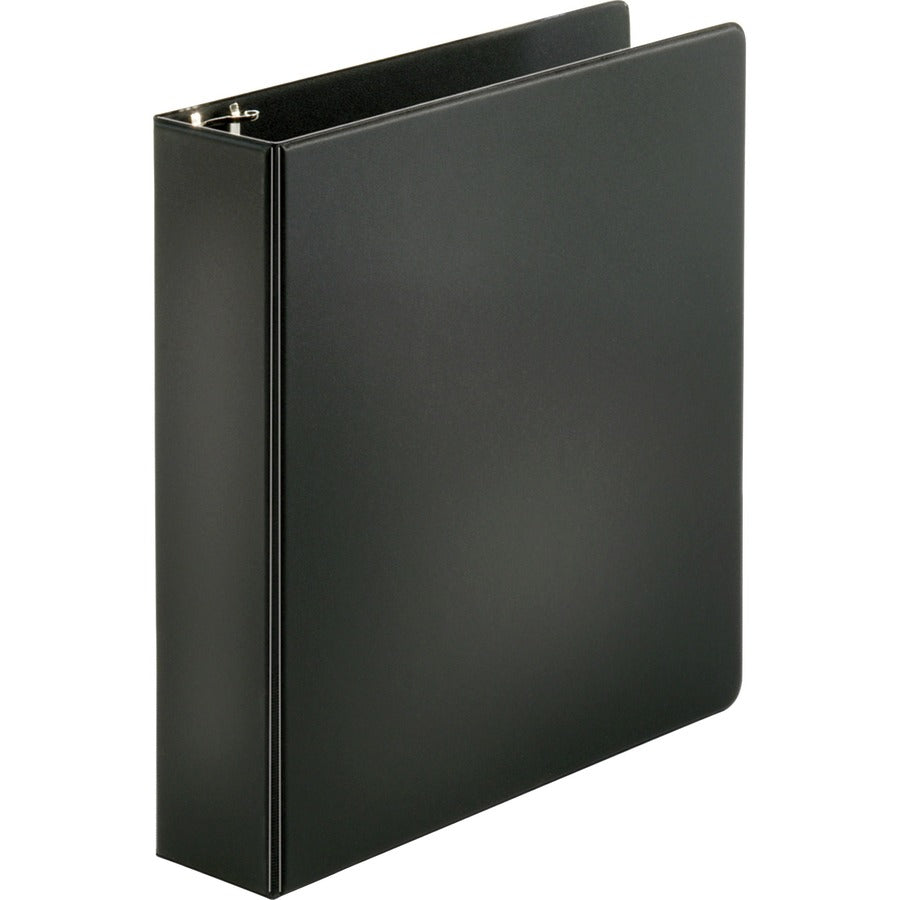 Business Source Basic Round-ring Binder - 2" Binder Capacity - Letter - 8 1/2" x 11" Sheet Size - 3 Ring - Fastener: Round Ring - Pocket: Inside Front & Back - Vinyl - Black - 1 lb - Recycled - Exposed Rivet, Non Locking Mechanism, Open and Closed Trig...
