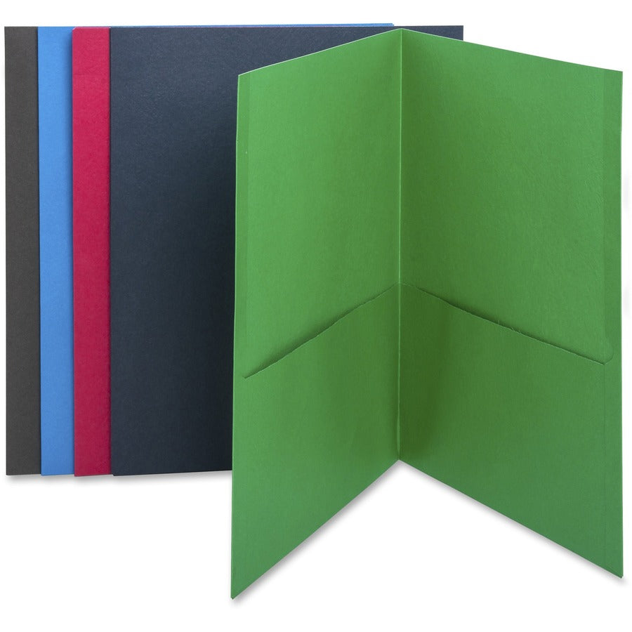 Business Source Letter Recycled Pocket Folder - 8 1/2" x 11" - 100 Sheets Capacity - 2 Internal Pocket - Paper - Assorted - Die-cut, Card Holder - 35% Recycled - 25 / Box