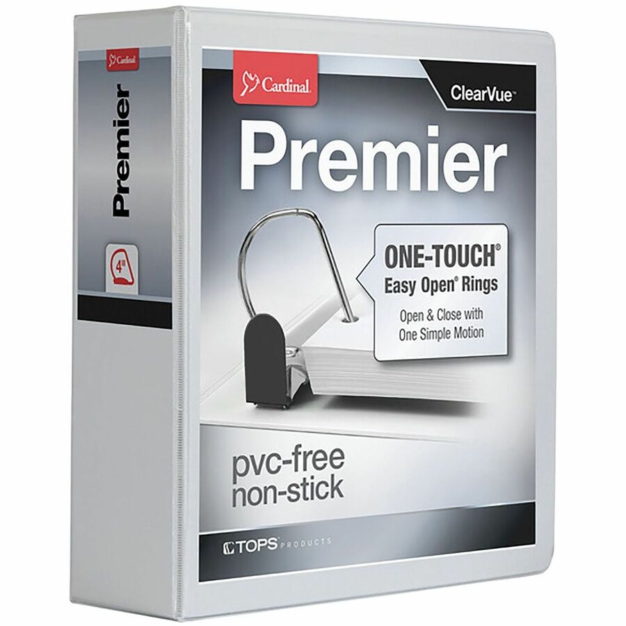 Cardinal®, Premier ONE-TOUCH®, Easy Open®, Locking Slant-D®, Rings Binder - 4" Binder Capacity - Letter - 8 1/2" x 11" Sheet Size - 880 Sheet Capacity - 4 19/64" Spine Width - 3 Ring - Fastener: D-Ring - Pocket: 4, Inside Front & Back - Pol...