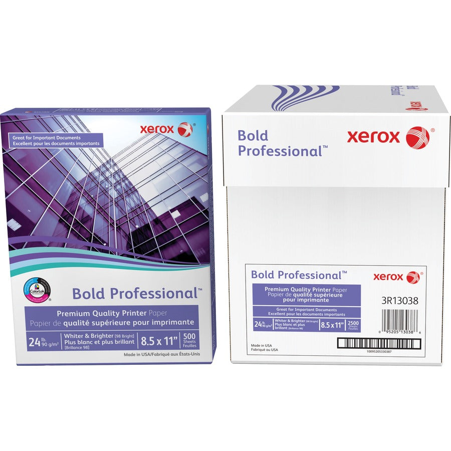 Xerox Bold Professional Quality Paper - White - Letter - 8 1/2" x 11" - 24 lb Basis Weight - Chlorine-free, Acid-free, ColorLok Technology, Jam-free - White - 1 Ream