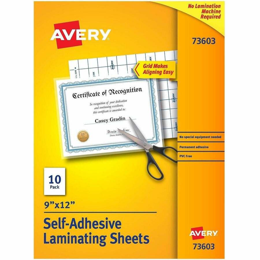 Avery®, Self-Adhesive Laminating Sheets - Laminating Pouch/Sheet Size: 9" Width x 12" Length - Glossy - for Document, Card, Certificate, Artwork, Photo, Schedule, Decoration, Craft, Home, School, Office - Self-adhesive, Easy to Use, Easy Peel, Non-t...
