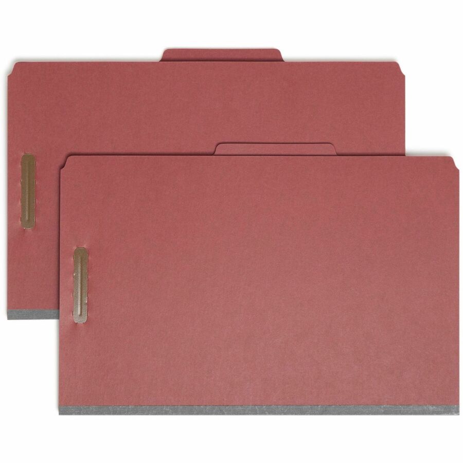 Smead 2/5 Tab Cut Legal Recycled Classification Folder - 8 1/2" x 14" - 2" Expansion - 6 x 2K Fastener - 1" Fastener Capacity, 2" Fastener Capacity - Top Tab Location - Right of Center Tab Position - 2 Divider - 25 pt. - Pressboard - Red - Heavy Duty...