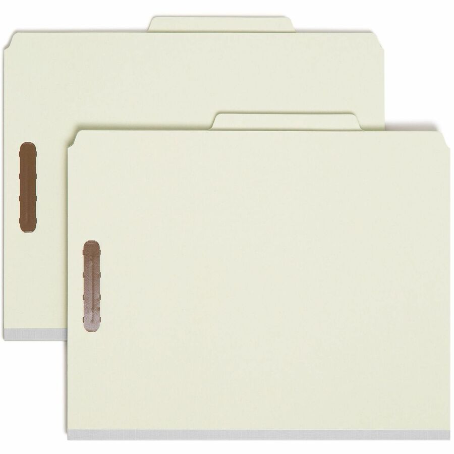 Smead 2/5 Tab Cut Letter Recycled Classification Folder - 8 1/2" x 11" - 2" Expansion - 4 x 2K Fastener - 1" Fastener Capacity, 2" Fastener Capacity - Top Tab Location - Right of Center Tab Position - 1 Divider - 25 pt. - Pressboard - Gray/Green - Heav...