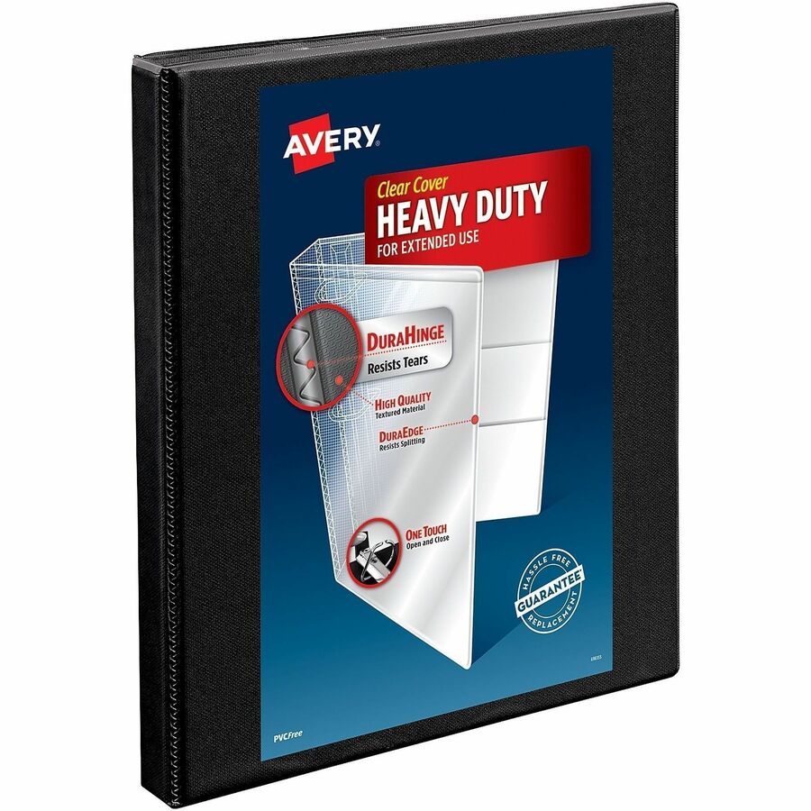Avery®, Nonstick Heavy-Duty View 3 Ring Binder, 0.5" Slant Rings, 1 Black Binder (05233) - 1/2" Binder Capacity - Letter - 8 1/2" x 11" Sheet Size - 135 Sheet Capacity - 3 Ring - Fastener: Slant Ring - Pocket: 4, Internal - Polypropylene - Black - R...