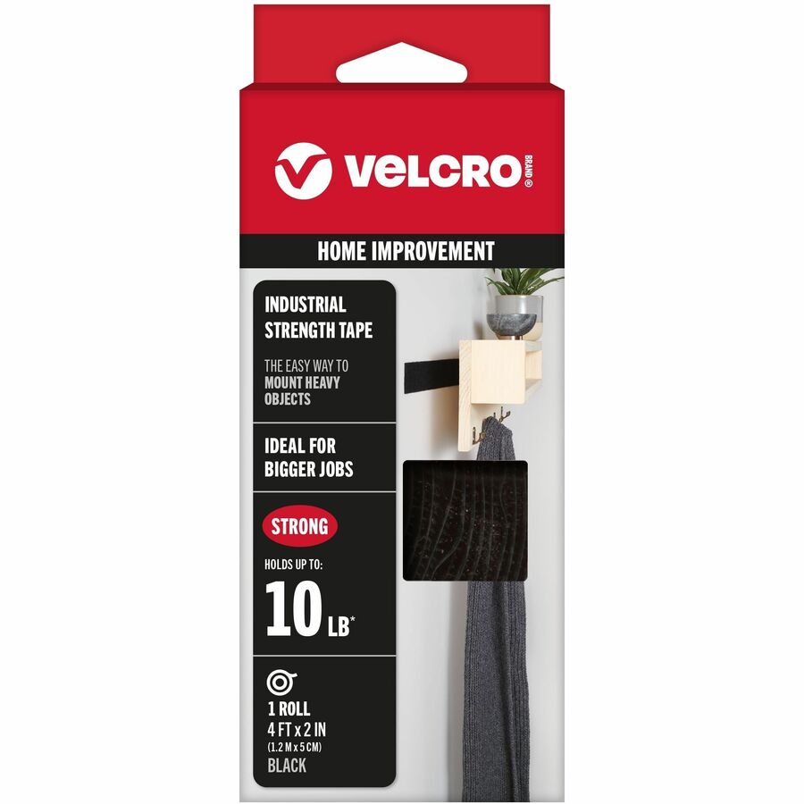 VELCRO®, Industrial Strength 4ft x 2in Roll Black - 4 ft Length x 2" Width - Black - Plastic - Water Resistant, Long Lasting - For Tools, Equipment, Glass, Hanging, Project, Industrial, Garage, Indoor, Outdoor, Mounting, Storing, ... Roll - 1 Roll