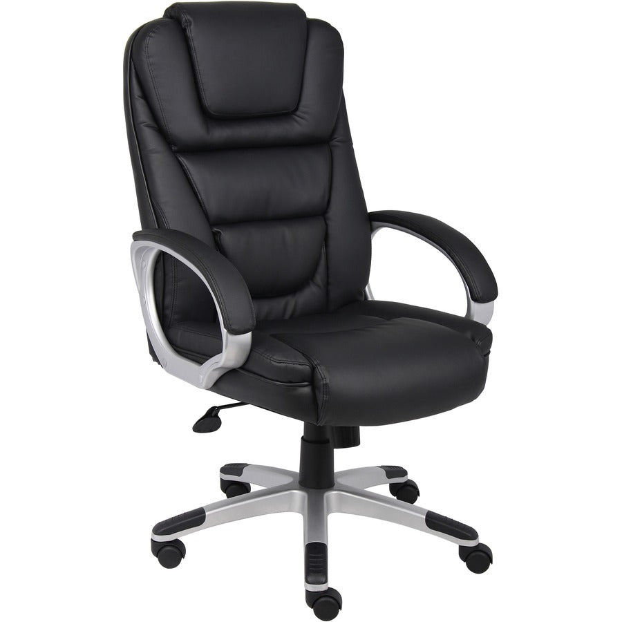 Boss High Back Executive Chair - Black Seat Color - LeatherPlus Seat Material - Black, Gray Frame Color - Nylon Frame Material - 5-star Base - 1 Each