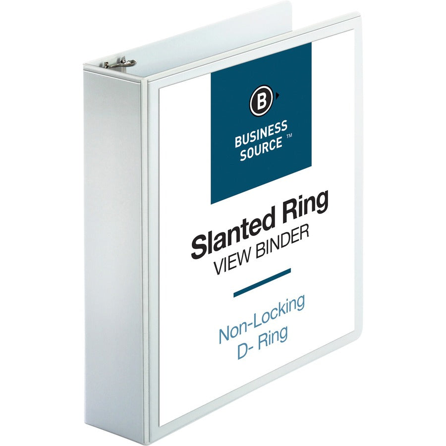 Business Source Basic D-Ring White View Binders - 2" Binder Capacity - Letter - 8 1/2" x 11" Sheet Size - Fastener: D-Ring - Polypropylene - White - 1.50 lb - Clear Overlay - 1 Each