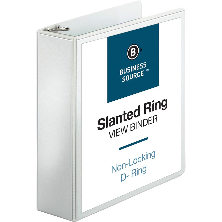 Business Source Basic D-Ring White View Binders - 3" Binder Capacity - Letter - 8 1/2" x 11" Sheet Size - Fastener: D-Ring - Polypropylene - White - 1.70 lb - Clear Overlay - 1 Each