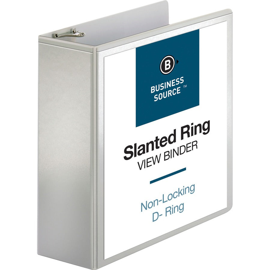 Business Source Basic D-Ring White View Binders - 4" Binder Capacity - Letter - 8 1/2" x 11" Sheet Size - Fastener: D-Ring - Polypropylene - White - 1.75 lb - Clear Overlay - 1 Each