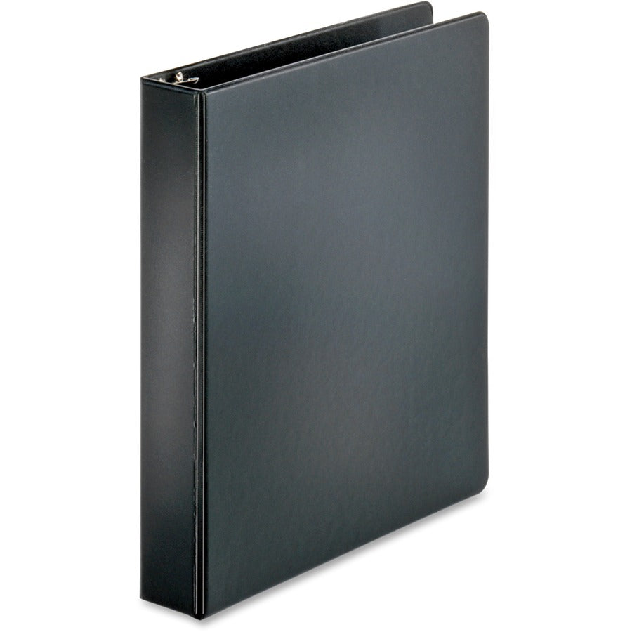 Business Source Basic Round Ring Binders - 1 1/2" Binder Capacity - Letter - 8 1/2" x 11" Sheet Size - 350 Sheet Capacity - 3 Ring - Fastener: Round Ring - Pocket: Internal - Polypropylene, Chipboard - Black - 1.02 lb - Exposed Rivet, Sturdy - 1 Each