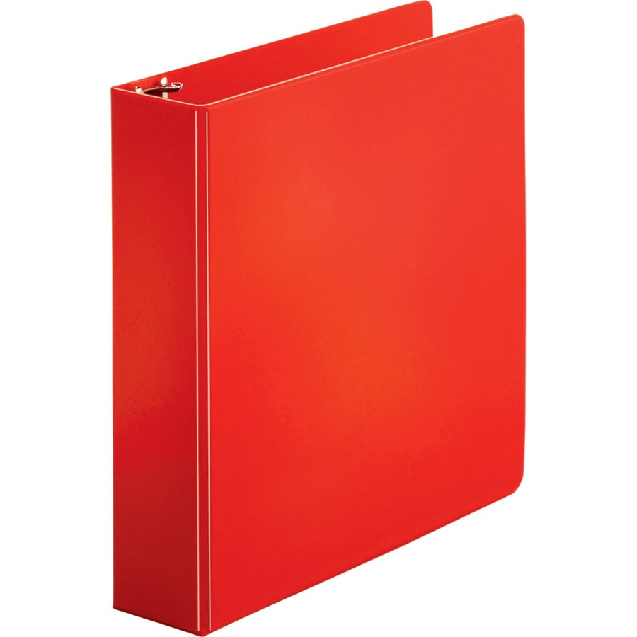 Business Source Basic Round Ring Binders - 2" Binder Capacity - Letter - 8 1/2" x 11" Sheet Size - Fastener: Round Ring - Vinyl - Red - 1.52 lb - 1 Each