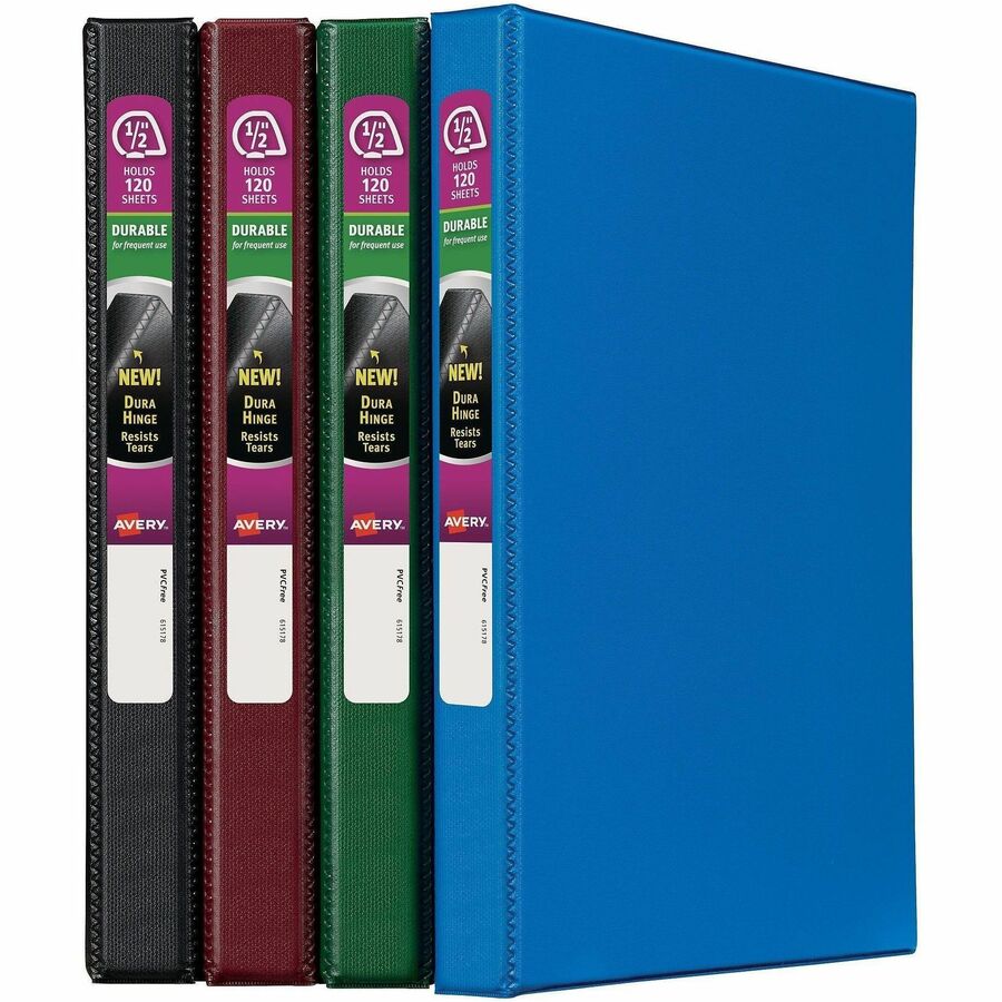 Avery®, Durable Binder - 1/2" Binder Capacity - Letter - 8 1/2" x 11" Sheet Size - 135 Sheet Capacity - Fastener: Slant Ring - Pocket: 2 - Polypropylene - Blue, Maroon - Pocket, Durable, Long Lasting, Tear Resistant, Split Resistant, Sturdy - 1 Carton