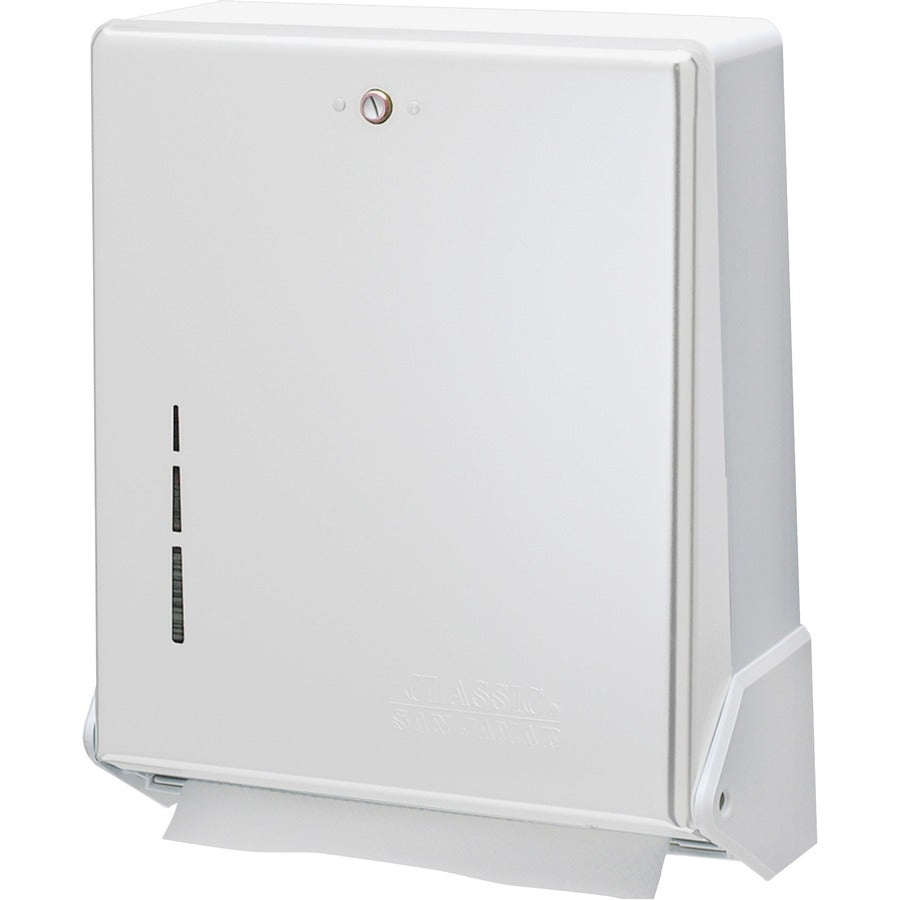San Jamar True Fold Towel Dispenser - C Fold, Multifold Dispenser - 300 x Towel C Fold, 500 x Towel Multifold - 14.5" Height x 11.6" Width x 5" Depth - Metal, Plastic - White - Touch-free, Break Resistant, Impact Resistant - 1 Each