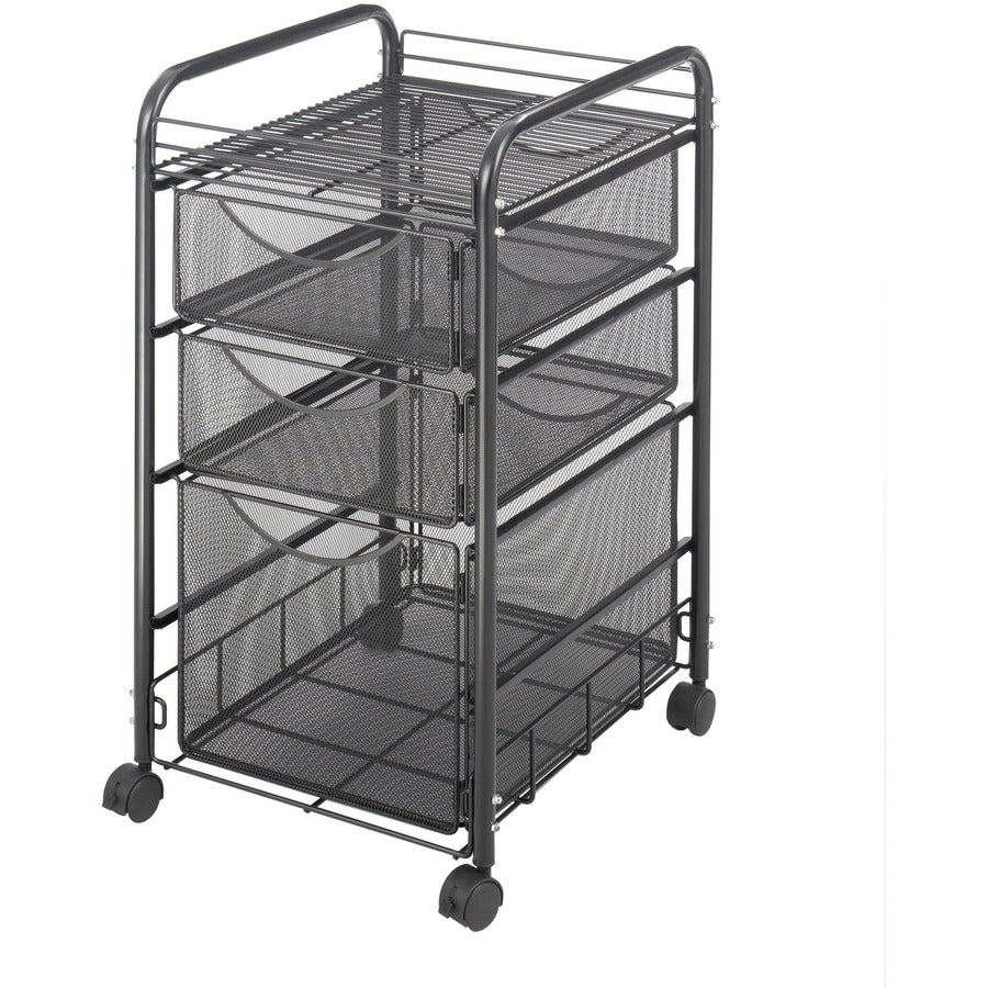Safco Onyx Mesh File Cart - 2 Shelf - 3 Drawer - 4 Casters - 1.50" Caster Size - Steel - 15.75" Width x 17" Depth x 27" Height - Steel Frame - Black - 1 Each