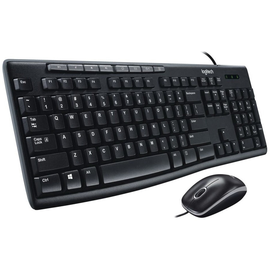 Logitech MK200 Media Corded Keyboard and Mouse Combo - USB Cable Keyboard - English - Black - USB Cable Mouse - Optical - 1000 dpi - 3 Button - Scroll Wheel - Black - Calculator, Play/Pause, Mute, Internet Key, Volume Down, Volume Up, Email, Sleep Hot...