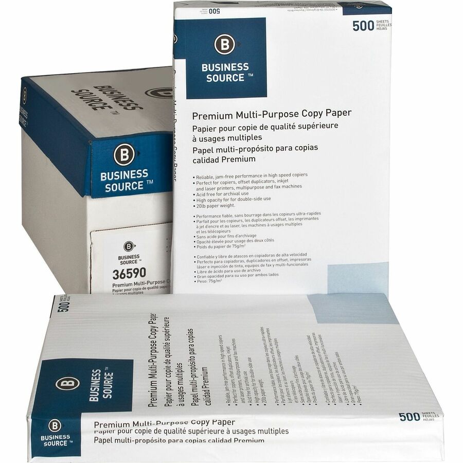 Business Source Premium Multipurpose Copy Paper - White - 92 Brightness - Ledger/Tabloid - 11" x 17" - 20 lb Basis Weight - Acid-free - White - 500 Sheets per Ream - 5 / Carton