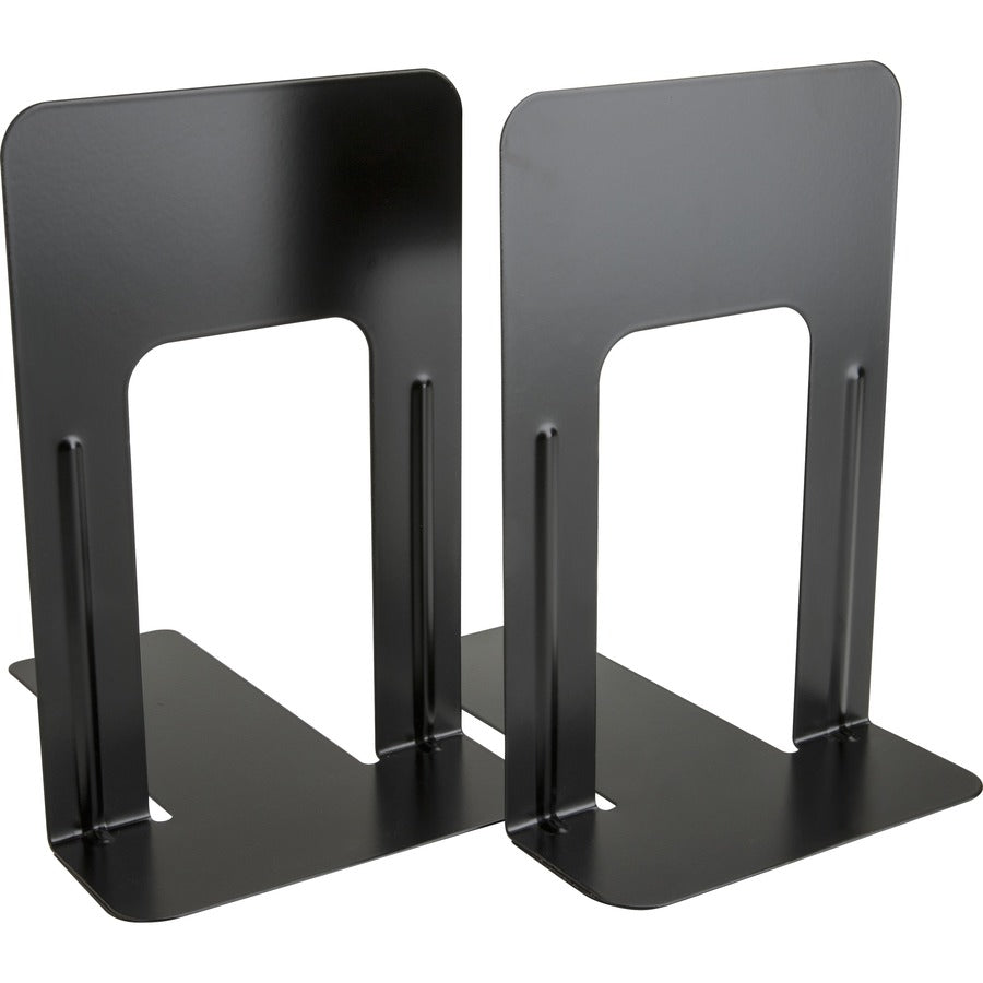 Business Source Heavy-gauge Steel Book Supports - 8.50" Height x 9" Width x 6" Depth - Desktop - Non-skid Base, Scratch Resistant, Stain Resistant - Enamel - Black - Steel - 1 Pair