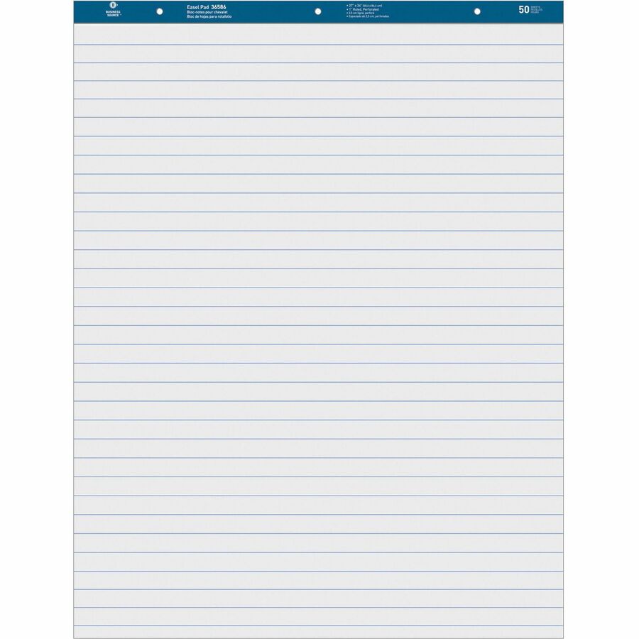 Business Source Standard Ruled Easel Pad - 50 Sheets - 15 lb Basis Weight - 27" x 34" Sheet Size - White Paper - Perforated - 4 / Carton