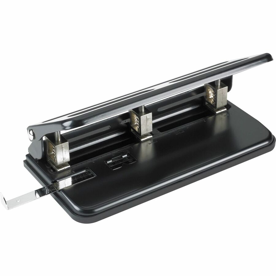 Business Source Heavy-duty 3-hole Punch - 3 Punch Head(s) - 30 Sheet of 20lb Paper - 9/32" Punch Size - Steel - Black