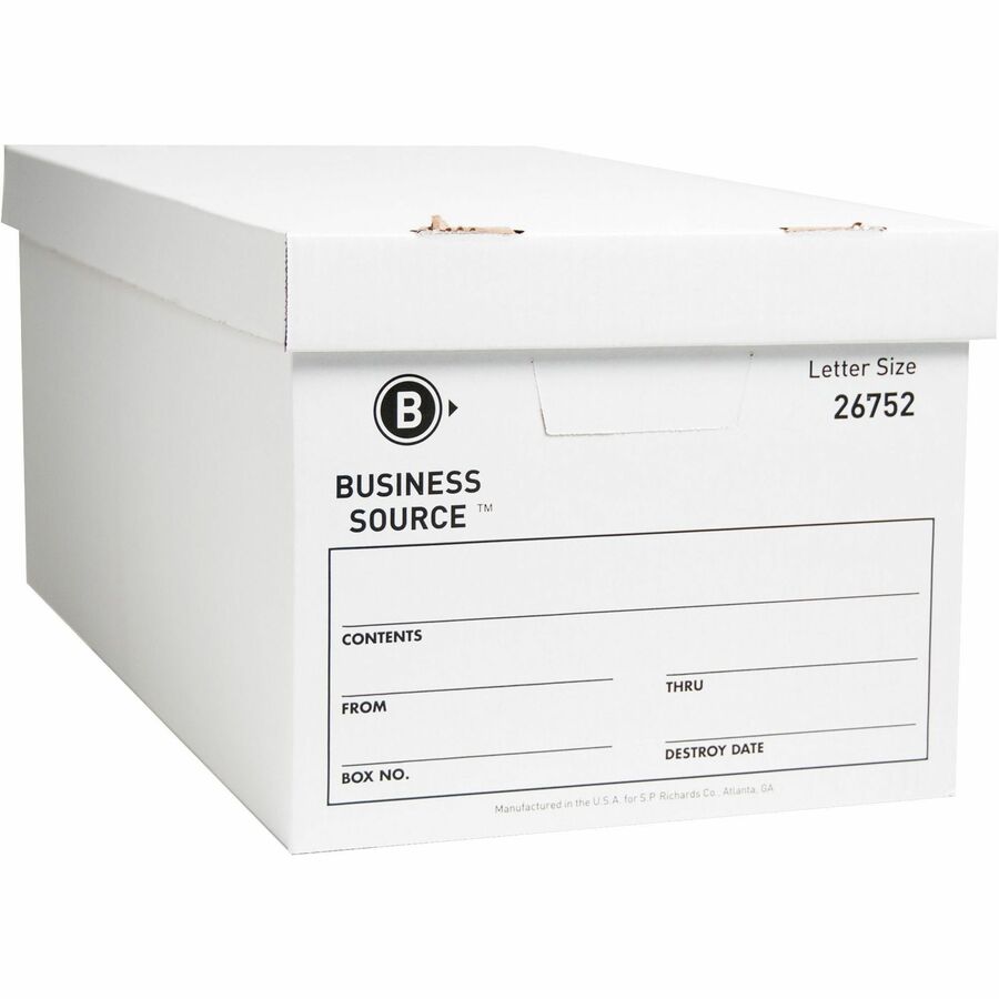 Business Source Lift-off Lid Light Duty Storage Box - External Dimensions: 12" Width x 24" Depth x 10" Height - Media Size Supported: Letter - Lift-off Closure - Light Duty - Stackable - Cardboard - White - For File - Recycled - 12 / Carton