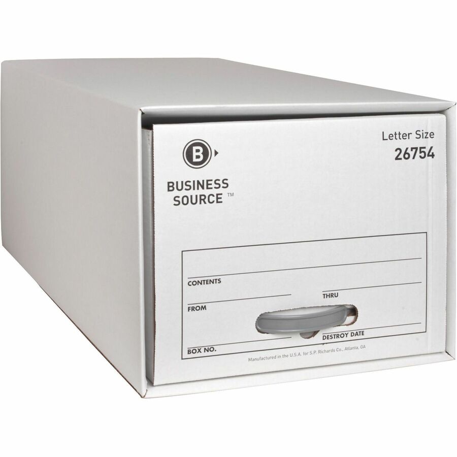 Business Source Drawer Storage Boxes - External Dimensions: 12.5" Width x 23.3" Depth x 10.3" Height - Media Size Supported: Letter - Light Duty - Stackable - White - For File - Recycled - 6 / Carton