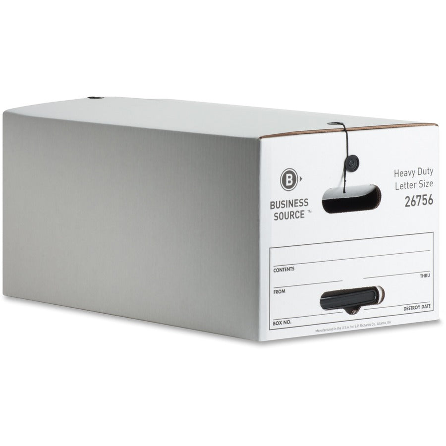 Business Source Heavy Duty Letter Size Storage Box - External Dimensions: 12" Width x 24" Depth x 10" Height - Media Size Supported: Letter - String/Button Tie Closure - Medium Duty - Stackable - White - For File - Recycled - 12 / Carton
