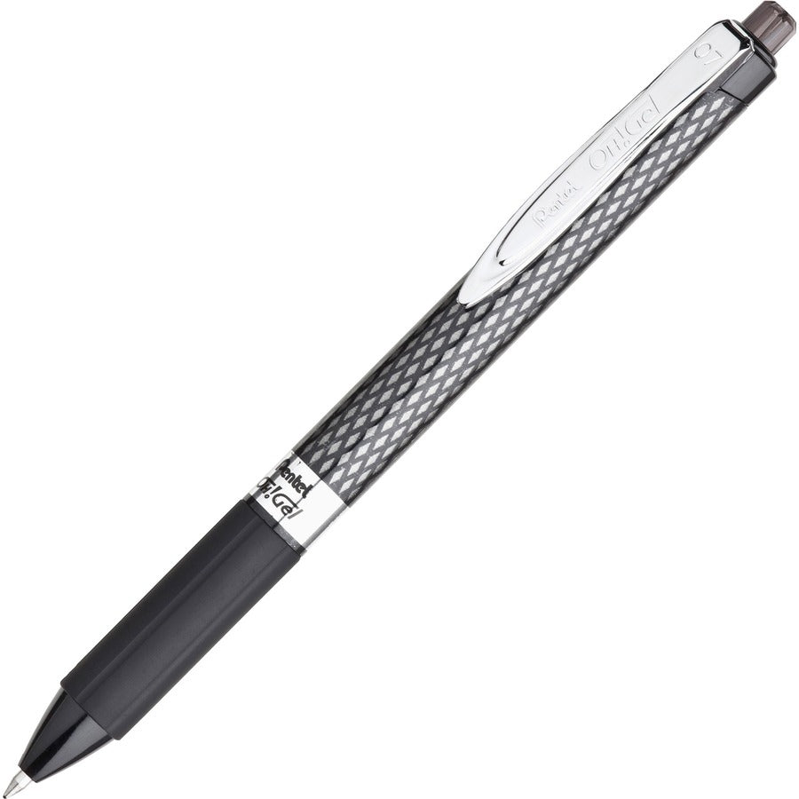 Pentel OH! Medium Point Gel Pens - Black Ink - Gel-based - Carbon Fiber Barrel - 12 / Dozen