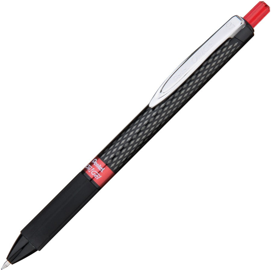 Pentel OH! Medium Point Gel Pens - Red Ink - Gel-based - Carbon Fiber Barrel - 12 / Dozen