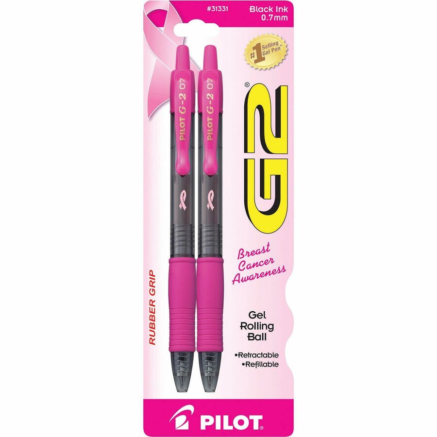 G2 Gel Rollingball Pens - Refillable - Retractable - Black Ink - Gel-based - Pink, Black Barrel - 2 / Pack