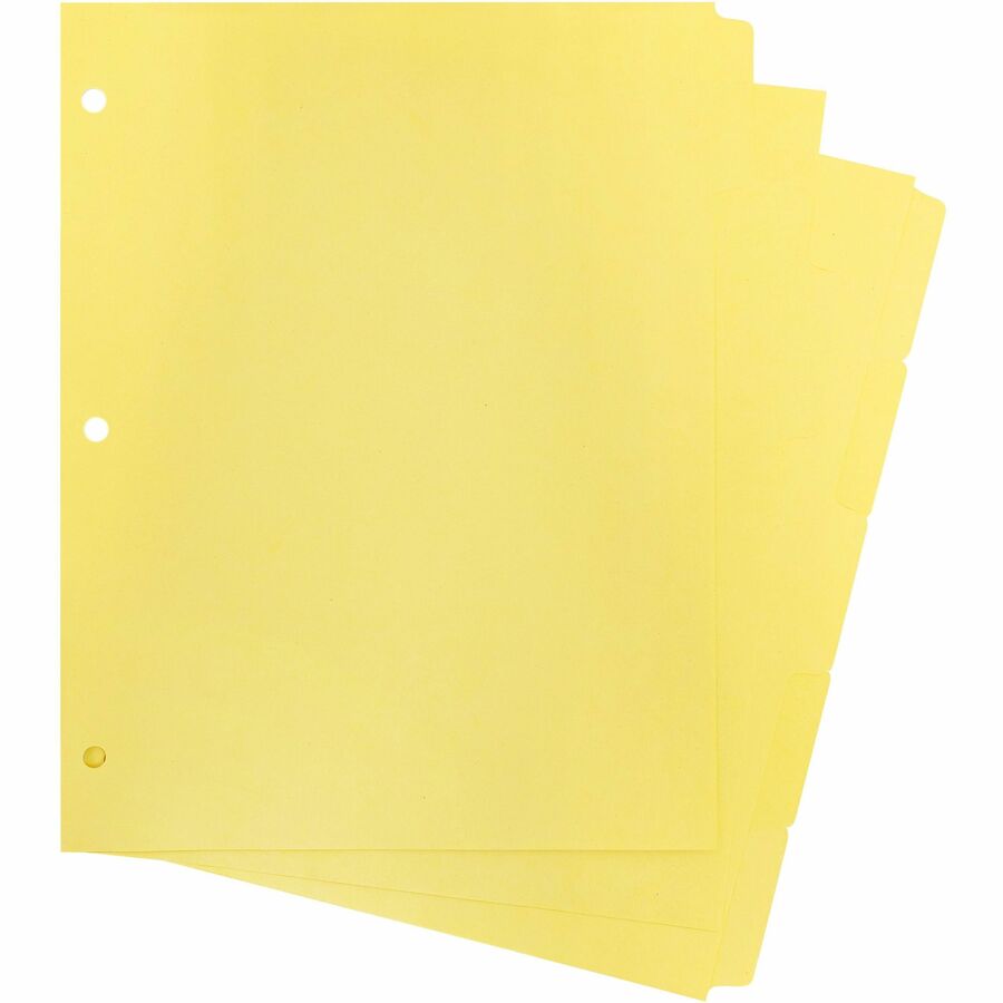 Business Source Mylar-reinforced Plain Tab Indexes - 5 Write-on Tab(s) - 5 Tab(s)/Set - 8.5" Divider Width x 11" Divider Length - Letter - 3 Hole Punched - Canary Tab(s) - Hole-punched, Mylar Reinforcement, Mylar Reinforced Edge - 1 Box