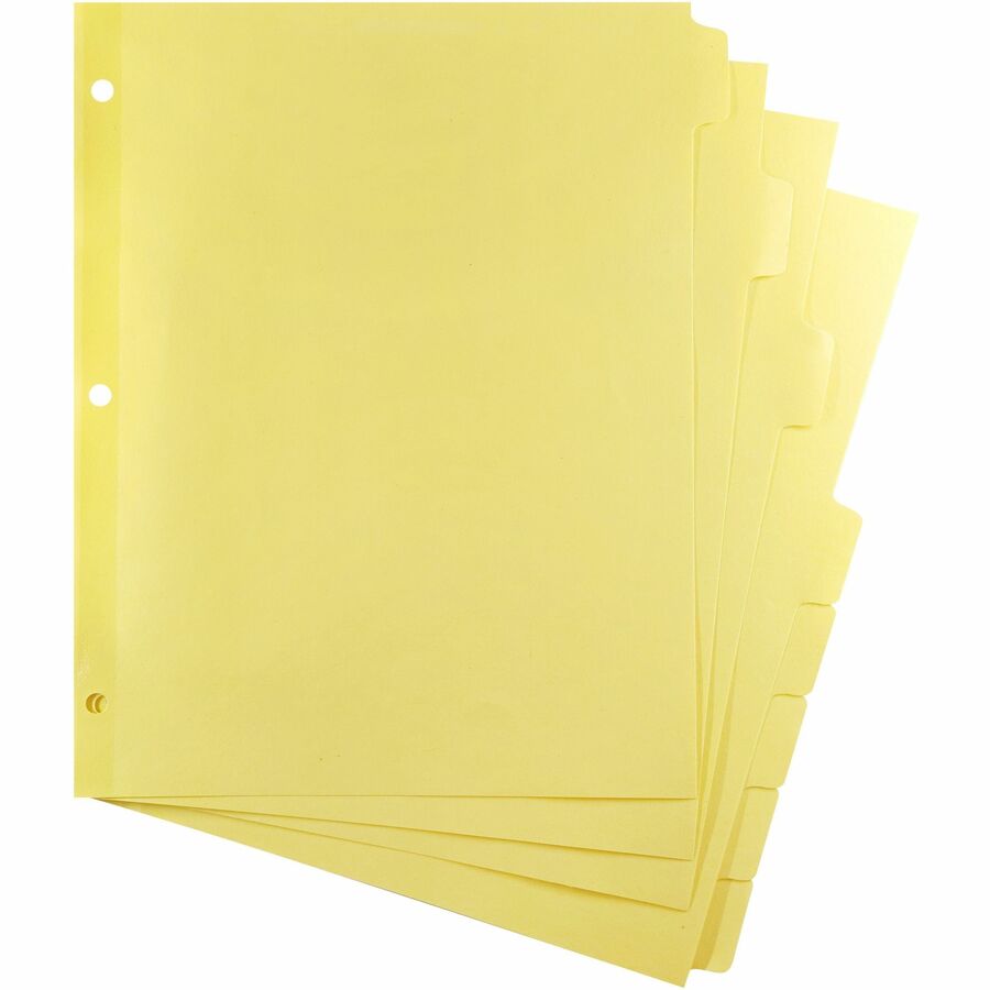 Business Source Mylar-reinforced Plain Tab Indexes - 8 Write-on Tab(s) - 8 Tab(s)/Set - 8.5" Divider Width x 11" Divider Length - Letter - 3 Hole Punched - Canary Tab(s) - Hole-punched, Mylar Reinforced Edge - 1 Box
