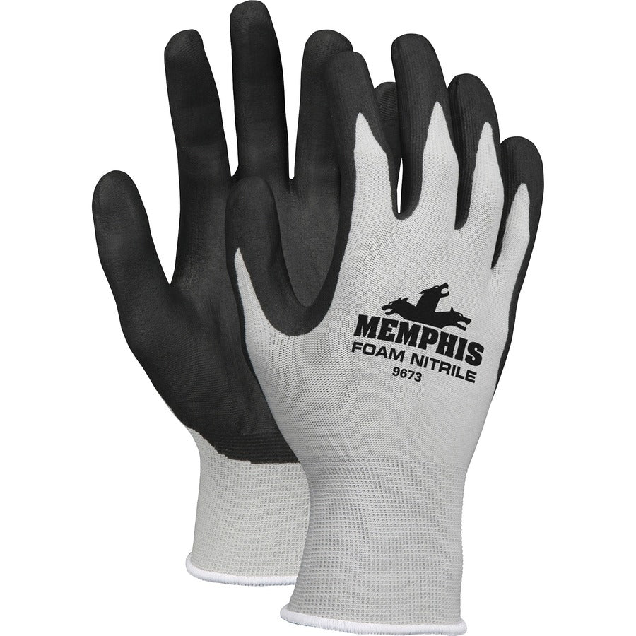Memphis Nitrile Coated Knit Gloves - Large Size - Gray, Black - Knit Wrist, Comfortable, Durable, Cut Resistant, Seamless, Spill Resistant - For Industrial, Multipurpose - 12 / Box