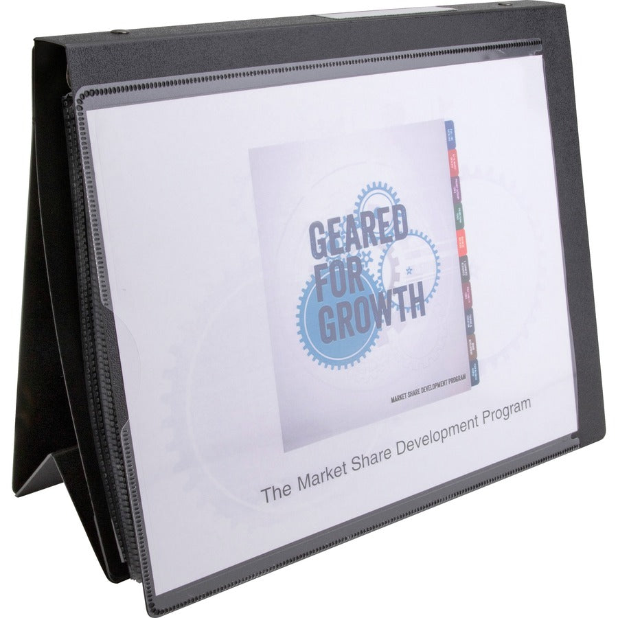 Business Source 16456 Presentation Binder - 1" Binder Capacity - Letter - 8 1/2" x 11" Sheet Size - Fastener: Ring - Pocket: Internal - Black - Recycled - Business Card Holder, Label Holder - 1 Each