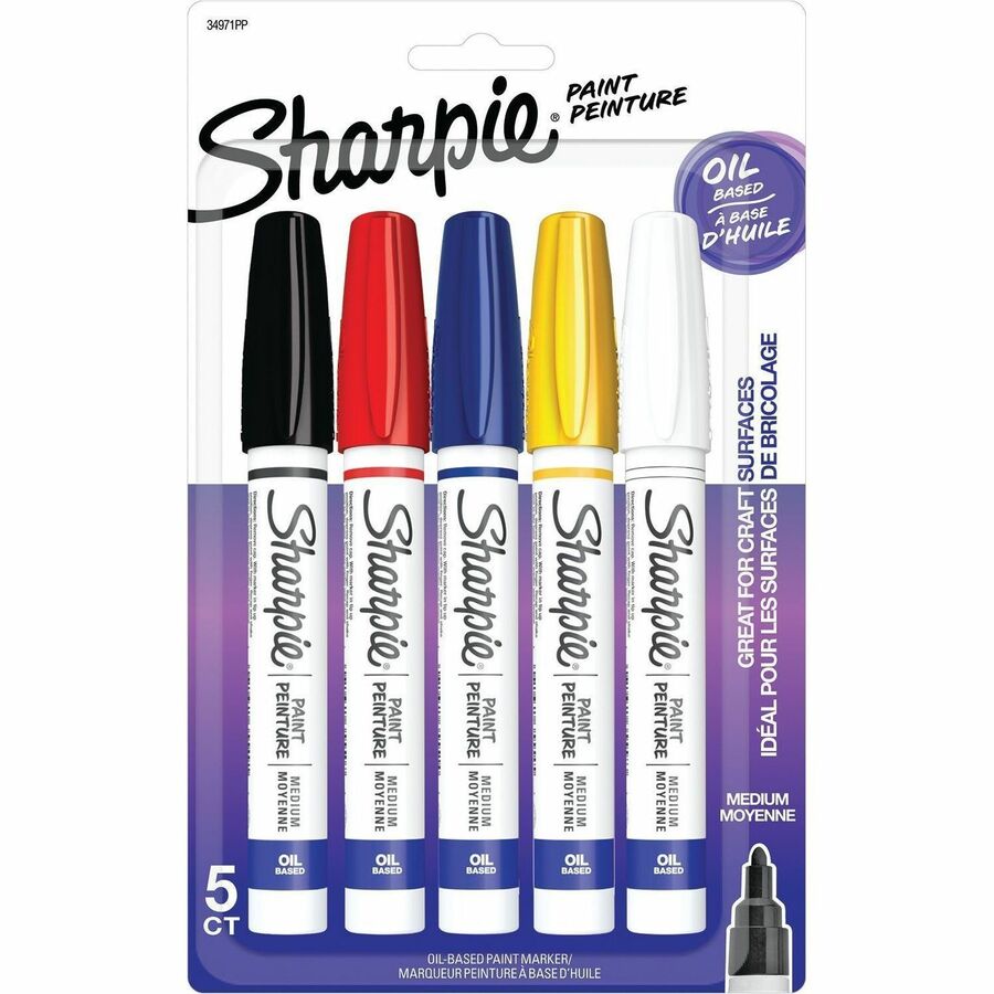 Sharpie Paint Markers Medium Tip - Assorted Ink - Oil Based - 5 / Pack