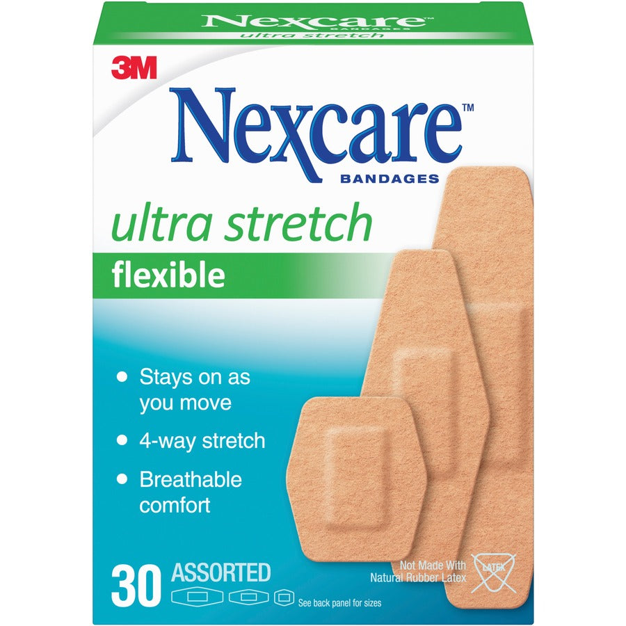 Nexcare Soft 'n Flex Bandages - Assorted Sizes - 0.94" Width x 1.13" Length, - 1.13" Width x 3" Length, - 0.88" Width x 2.25" Length - Tan - Fabric/ - 1 Box