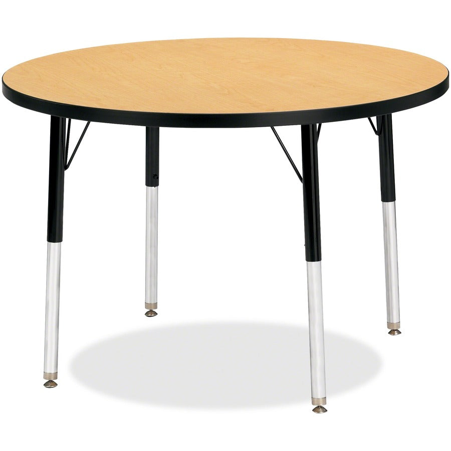 Jonti-Craft Berries Elementary Height Color Top Round Table - Laminated Round, Oak Top - Four Leg Base - 4 Legs - Height Adjustable - 15" to 24" Adjustment x 1.13" Table Top Thickness x 36" Table Top Diameter - Art, Craft - Assembly Required - Powder C...
