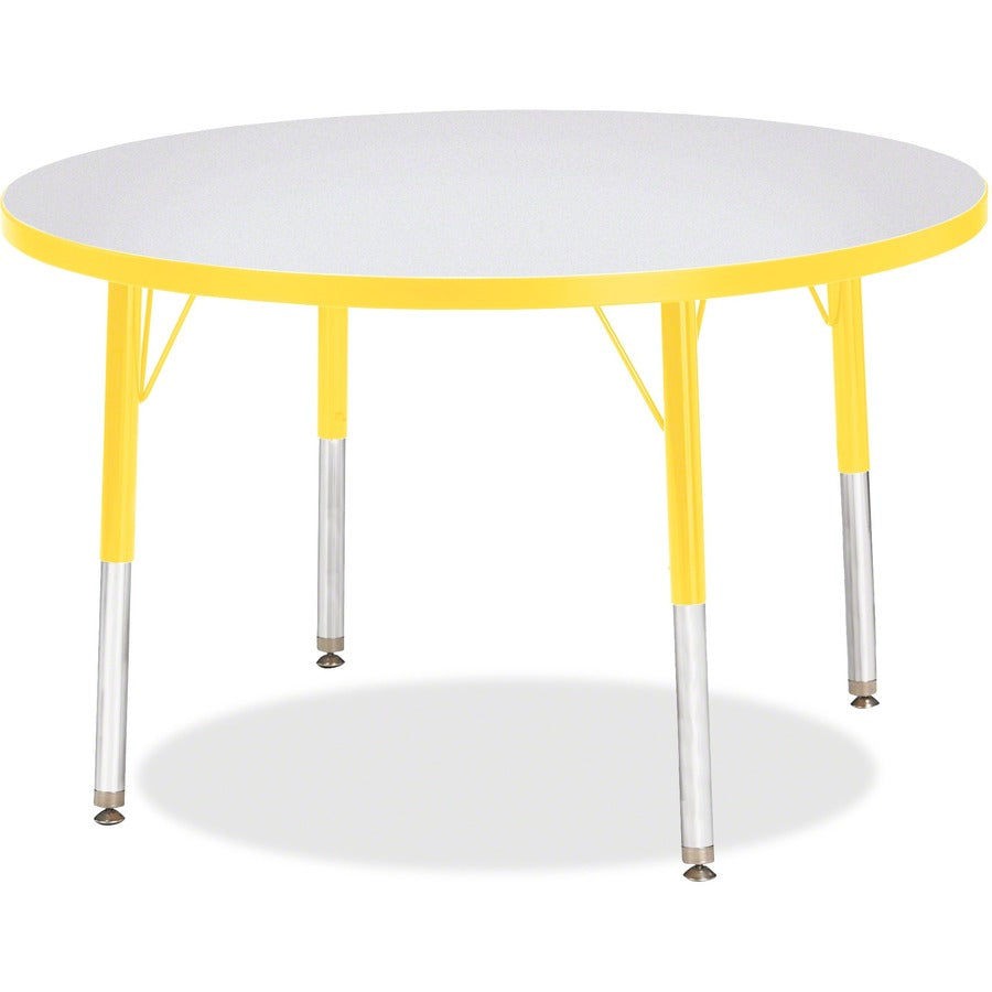 Jonti-Craft Berries Elementary Height Color Edge Round Table - Gray Round Top - Four Leg Base - 4 Legs - Height Adjustable - 24" to 31" Adjustment x 1.13" Table Top Thickness x 36" Table Top Diameter - Art, Craft - Assembly Required - Freckled Gray Lam...