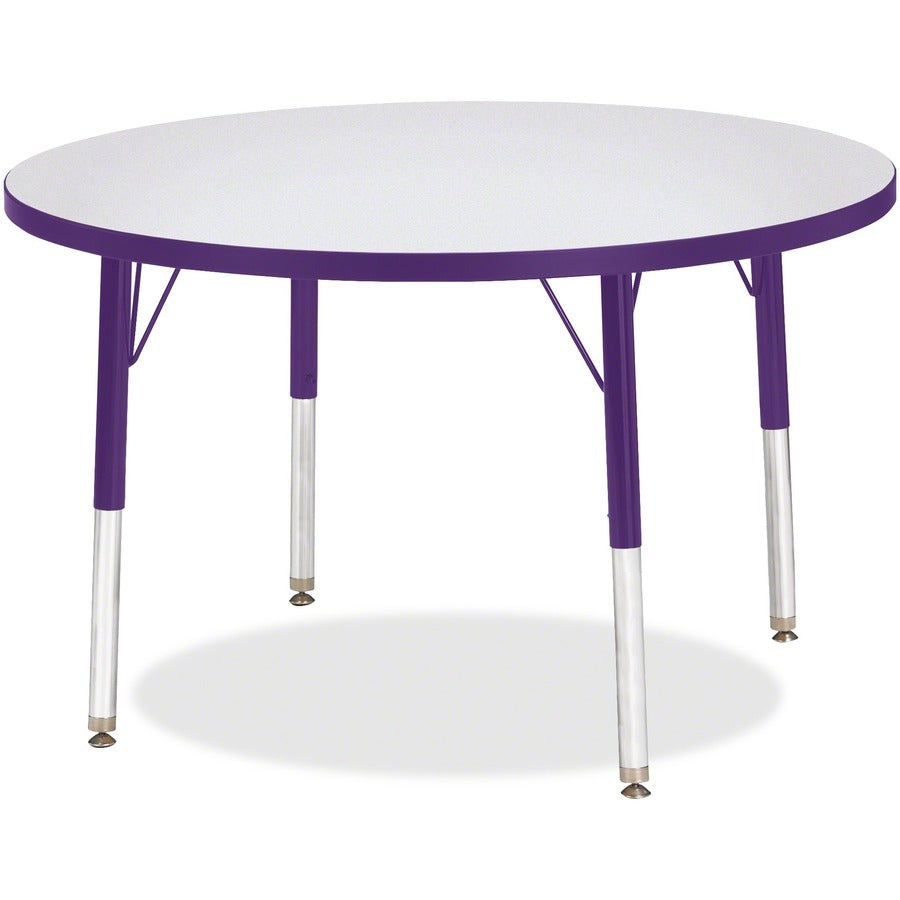 Jonti-Craft Berries Elementary Height Color Edge Round Table - Gray Round Top - Four Leg Base - 4 Legs - Height Adjustable - 24" to 31" Adjustment x 1.13" Table Top Thickness x 36" Table Top Diameter - Art, Craft - Assembly Required - Freckled Gray Lam...