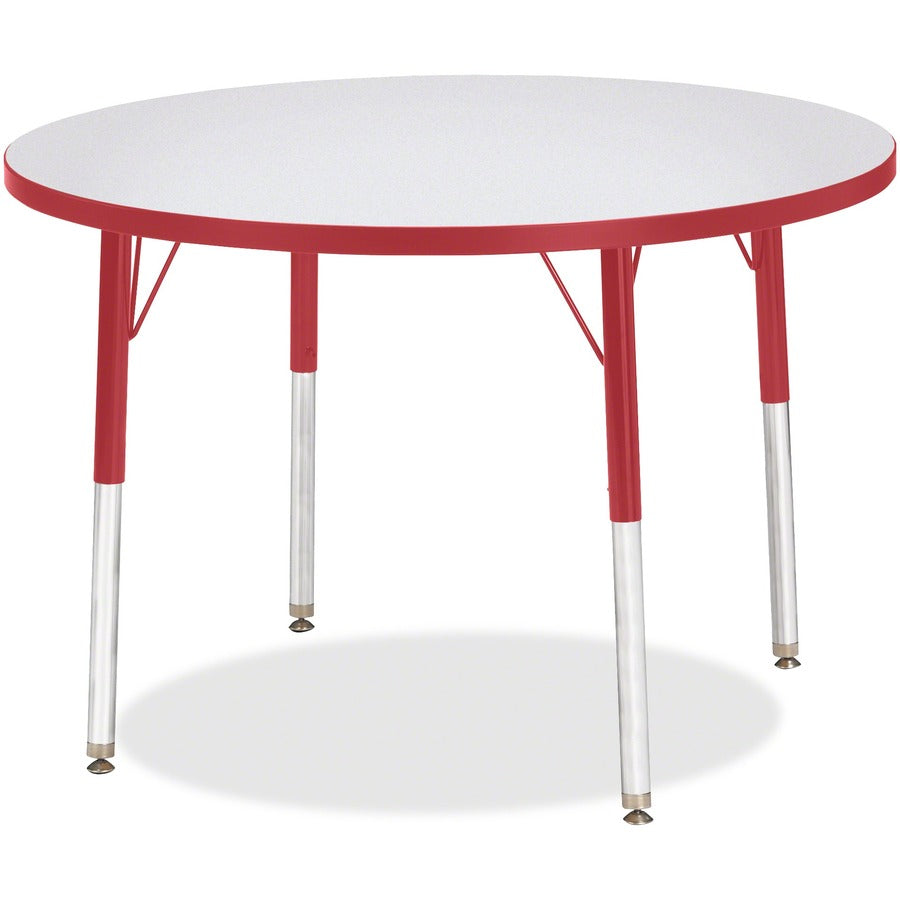 Jonti-Craft Berries Adult Height Color Edge Round Table - Laminated Round, Red Top - Four Leg Base - 4 Legs - Height Adjustable - 24" to 31" Adjustment x 1.13" Table Top Thickness x 36" Table Top Diameter - 31" Height - Art, Craft - Assembly Required...