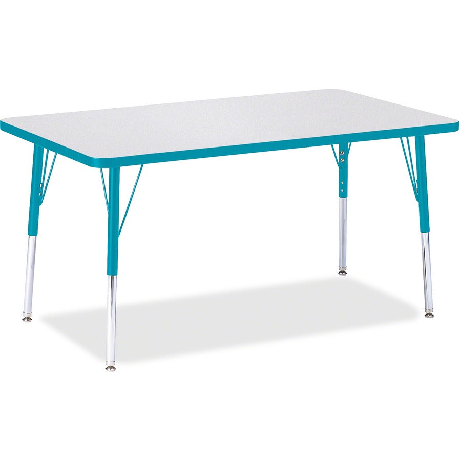 Jonti-Craft Berries Adult Height Color Edge Rectangle Table - Laminated Rectangle, Teal Top - Four Leg Base - 4 Legs - Height Adjustable - 24" to 31" Adjustment - 48" Table Top Length x 30" Table Top Width x 1.13" Table Top Thickness - 31" Height - Art...