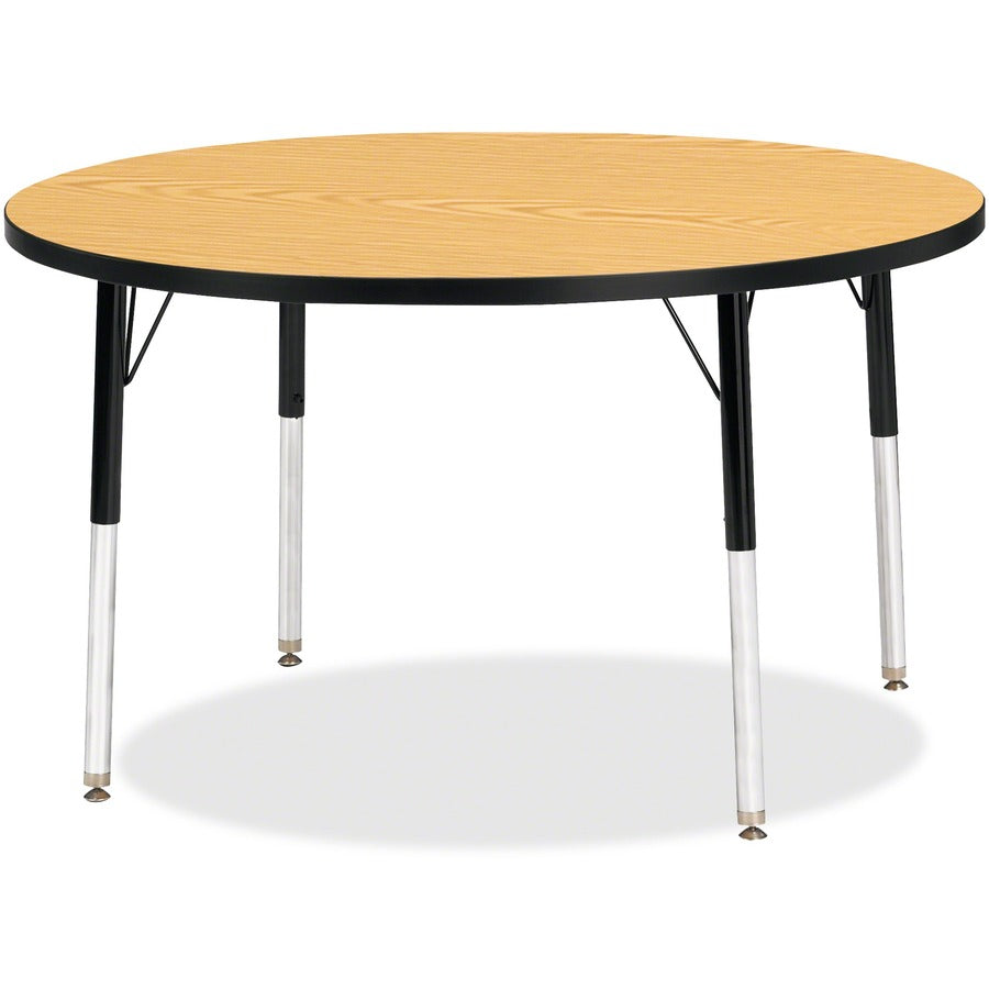 Jonti-Craft Berries Elementary Height Color Top Round Table - Laminated Round, Oak Top - Four Leg Base - 4 Legs - Height Adjustable - 24" to 31" Adjustment x 1.13" Table Top Thickness x 42" Table Top Diameter - Art, Craft - Assembly Required - Powder C...