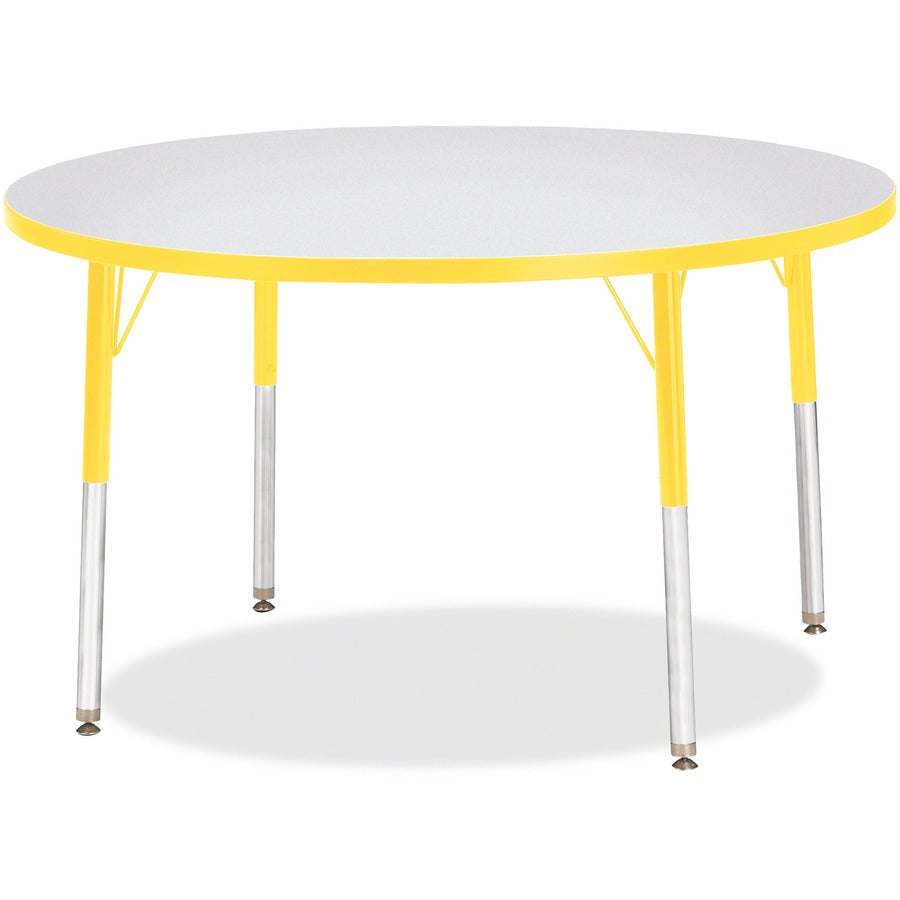 Jonti-Craft Berries Elementary Height Color Edge Round Table - Gray Round Top - Four Leg Base - 4 Legs - Height Adjustable - 24" to 31" Adjustment x 1.13" Table Top Thickness x 42" Table Top Diameter - Art, Craft - Assembly Required - Freckled Gray Lam...