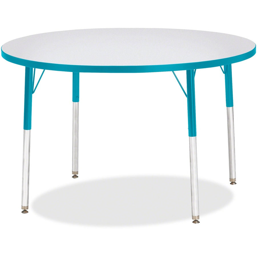 Jonti-Craft Berries Adult Height Color Edge Round Table - Laminated Round, Teal Top - Four Leg Base - 4 Legs - Height Adjustable - 24" to 31" Adjustment x 1.13" Table Top Thickness x 42" Table Top Diameter - 31" Height - Art, Craft - Assembly Required...
