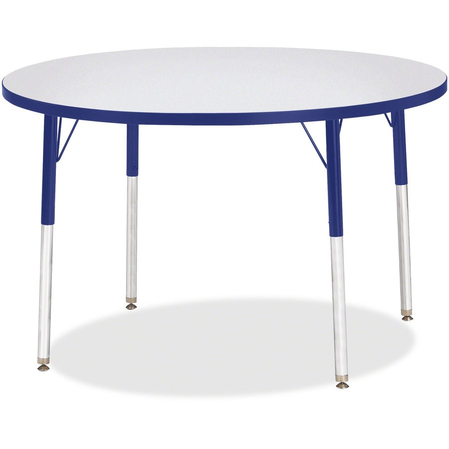 Jonti-Craft Berries Adult Height Color Edge Round Table - Gray Round, Laminated Top - Four Leg Base - 4 Legs - Height Adjustable - 24" to 31" Adjustment x 1.13" Table Top Thickness x 42" Table Top Diameter - 31" Height - Art, Craft - Assembly Required...