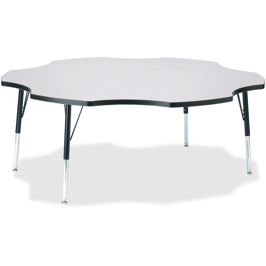 Jonti-Craft Berries Elementary Height Prism Six-Leaf Table - Black, Laminated Top - Four Leg Base - 4 Legs - Height Adjustable - 15" to 24" Adjustment x 1.13" Table Top Thickness x 60" Table Top Diameter - 24" Height - Educational Environment - Assembl...