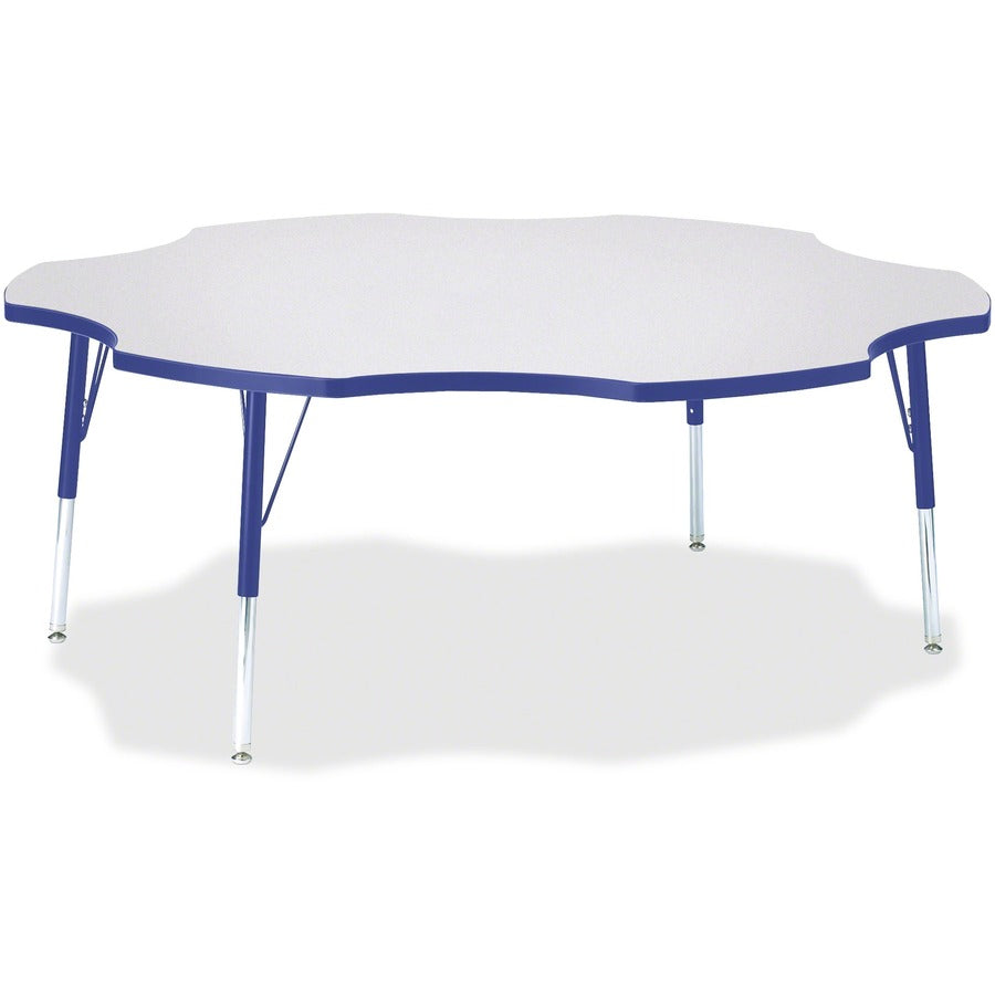 Jonti-Craft Berries Elementary Height Prism Six-Leaf Table - Blue, Laminated Top - Four Leg Base - 4 Legs - Height Adjustable - 15" to 24" Adjustment x 1.13" Table Top Thickness x 60" Table Top Diameter - 24" Height - Educational Environment - Assembly...