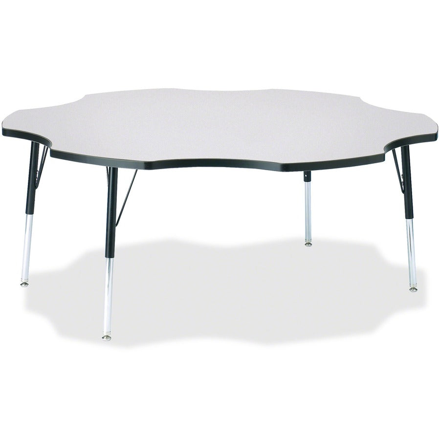 Jonti-Craft Berries Prism Six-Leaf Student Table - Black, Laminated Top - Four Leg Base - 4 Legs - Height Adjustable - 24" to 31" Adjustment x 1.13" Table Top Thickness x 60" Table Top Diameter - 31" Height - Educational Environment - Assembly Required...