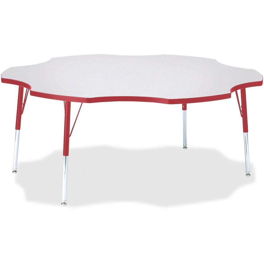 Jonti-Craft Berries Prism Six-Leaf Student Table - Laminated, Red Top - Four Leg Base - 4 Legs - Height Adjustable - 24" to 31" Adjustment x 1.13" Table Top Thickness x 60" Table Top Diameter - 31" Height - Educational Environment - Assembly Required...