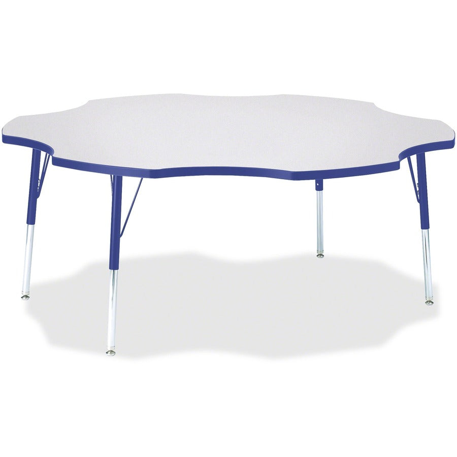 Jonti-Craft Berries Prism Six-Leaf Student Table - Gray, Laminated Top - Four Leg Base - 4 Legs - Height Adjustable - 24" to 31" Adjustment x 1.13" Table Top Thickness x 60" Table Top Diameter - 31" Height - Educational Environment - Assembly Required...