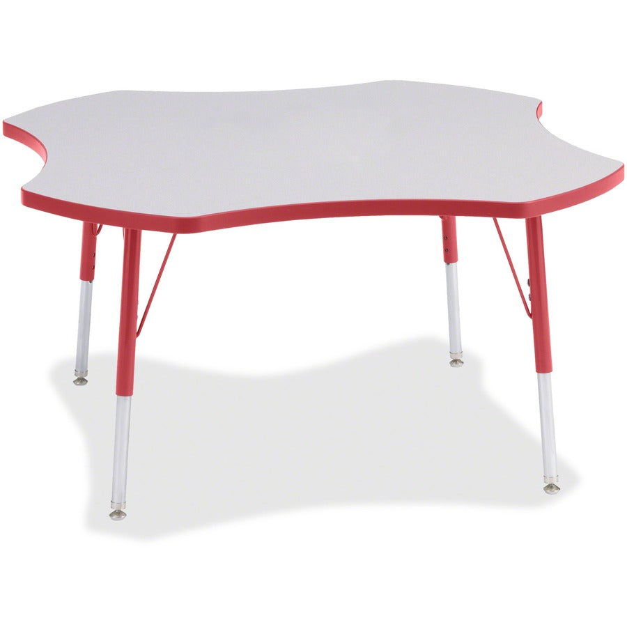 Jonti-Craft Berries Prism Four-Leaf Student Table - Laminated, Red Top - Four Leg Base - 4 Legs - Height Adjustable - 24" to 31" Adjustment x 1.13" Table Top Thickness x 48" Table Top Diameter - 31" Height - Educational Environment - Assembly Required...